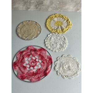 Handmade Crochet Doilies on Metal Rings Set of 5 Cotton Multicolor